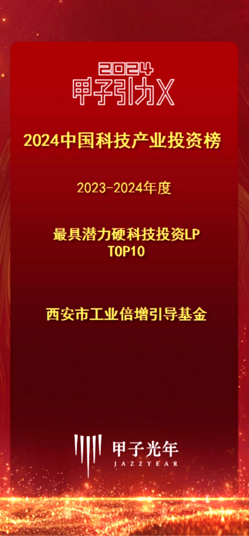 西安市工業(yè)倍增引導(dǎo)基金榮登甲子光年2023-2024年度中國(guó)科技產(chǎn)業(yè)投資榜